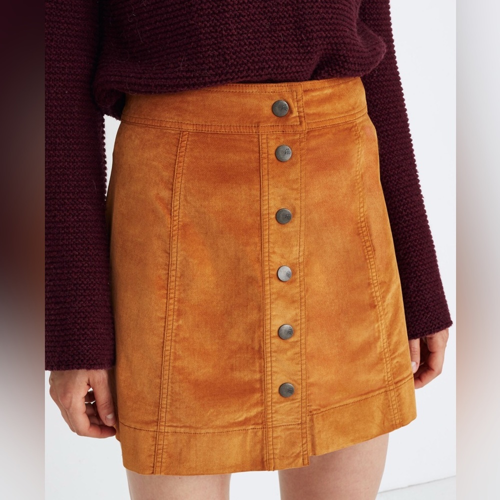 NEW Madewell Velveteen A-Line Mini Skirt (Button-Front Edition)